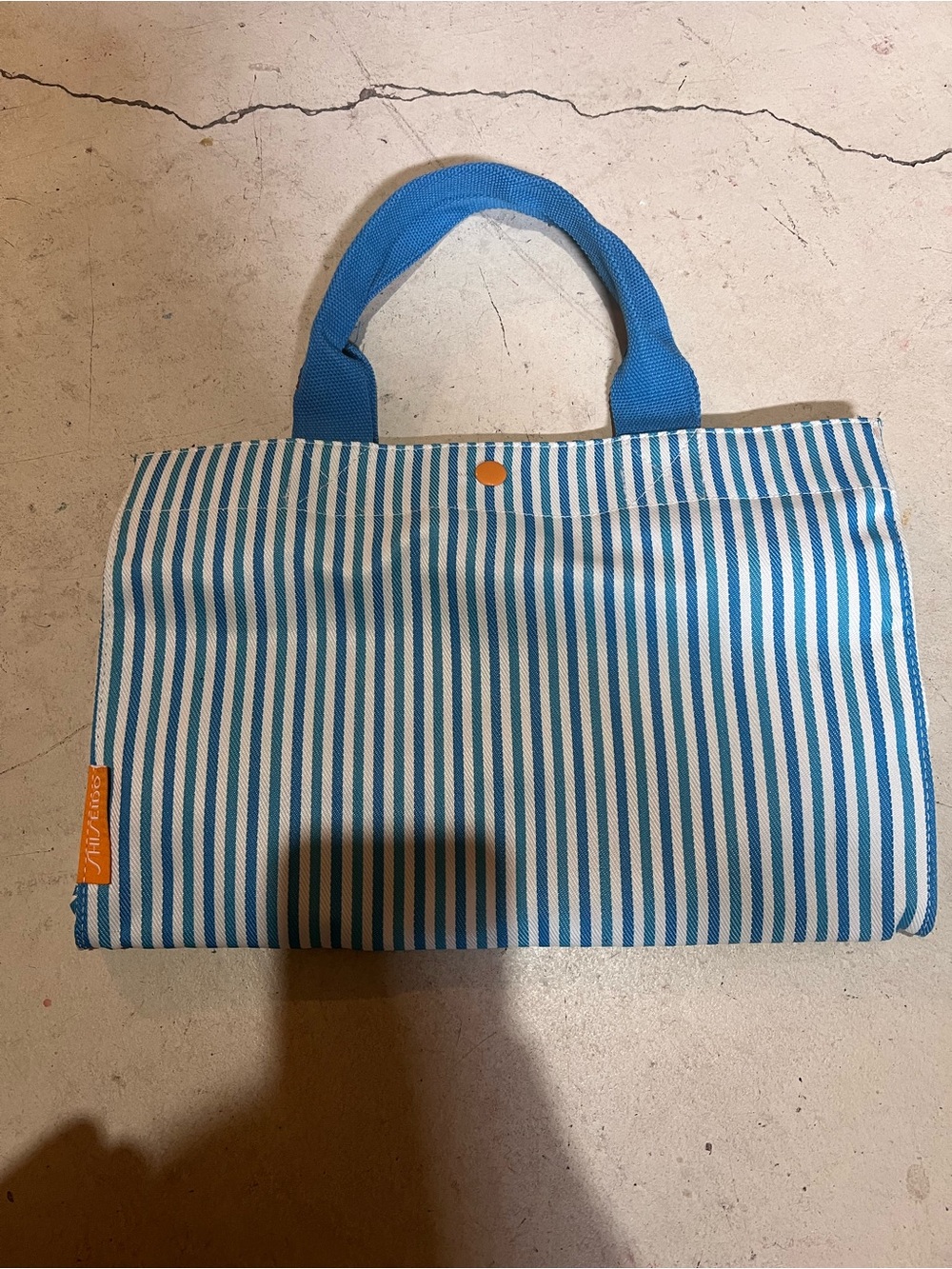 Shiseido Blue and White Striped Canvas Tote